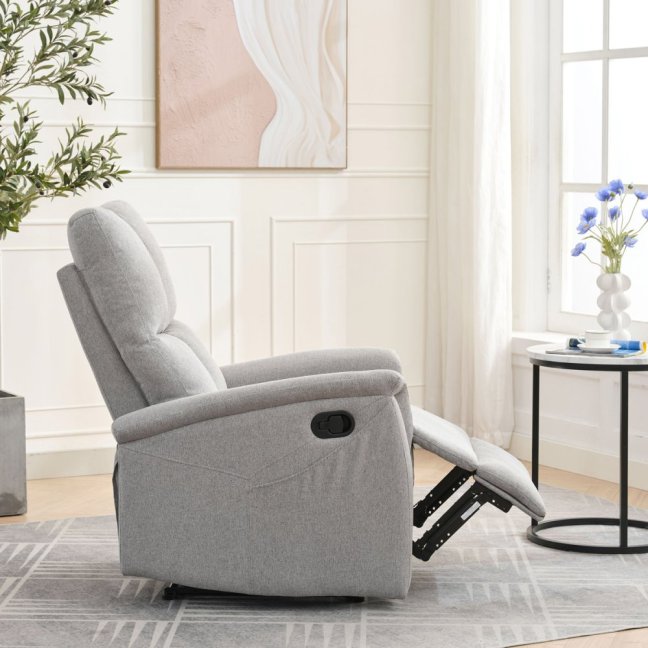 Relaxační polohovací TV křeslo ASTER — látka, světle šedá