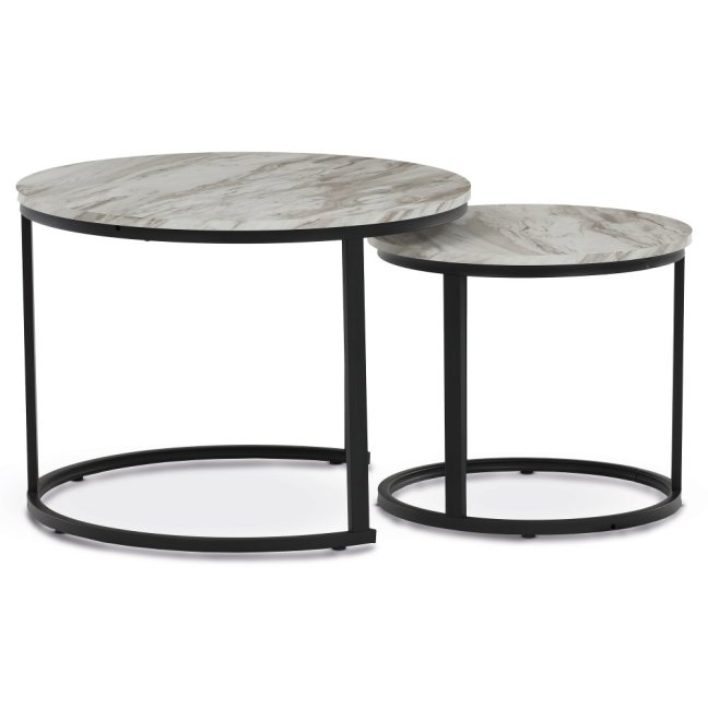 Set 2 konferenčních stolků FRIGO — kov, MDF, černá / dekor bílý mramor