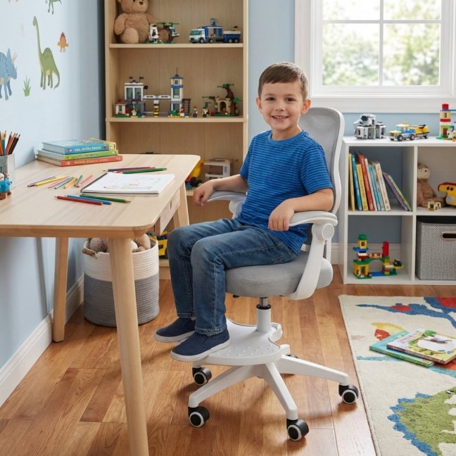 Dětská otočná židle Neoseat JUNI 009 s podnoží — látka, šedá