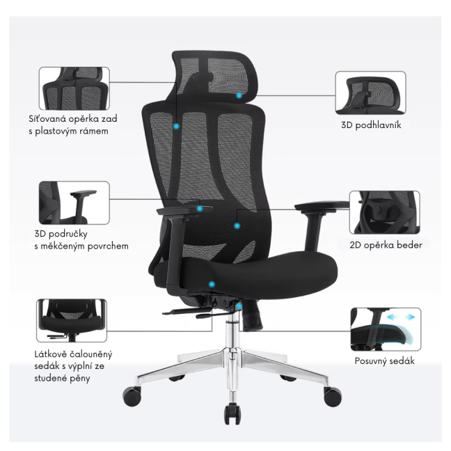 Kancelářská ergonomická židle Neoseat DIBERTI — černá, nosnost 150 kg