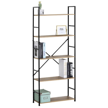 Regál UREK — kov, MDF, černá / dekor dub