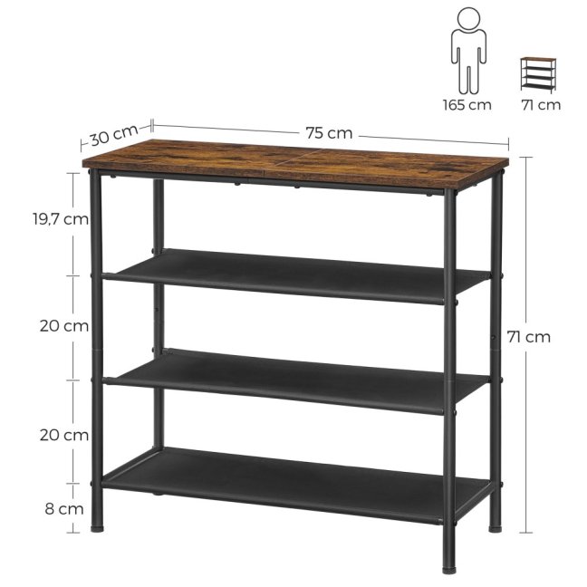 Botník DUREN — kov, MDF, černá / hnědá