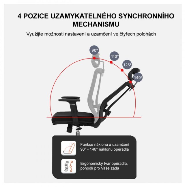 Kancelářská ergonomická židle Neoseat SABRINA — síť / látka, černá, nosnost 150 kg