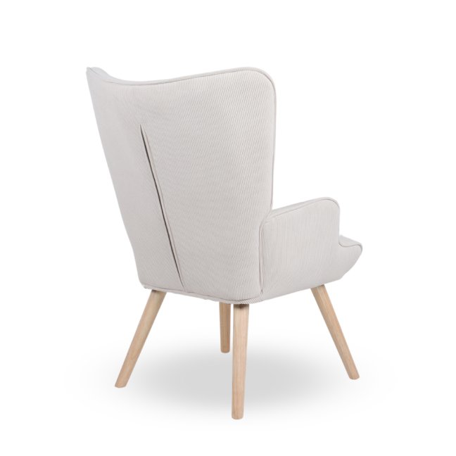 Křeslo ušák CORDU + taburet — masiv, manšestr, přírodní / krémová