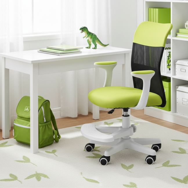 Dětská židle Neoseat MONKEY WHITE s podnoží — látka, bílá / zelená