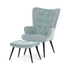 Relaxační křeslo ušák s taburetem ROYAL II — kov, látka, modrá