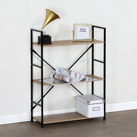 Regál UREK III — kov, MDF, černá / dekor dub