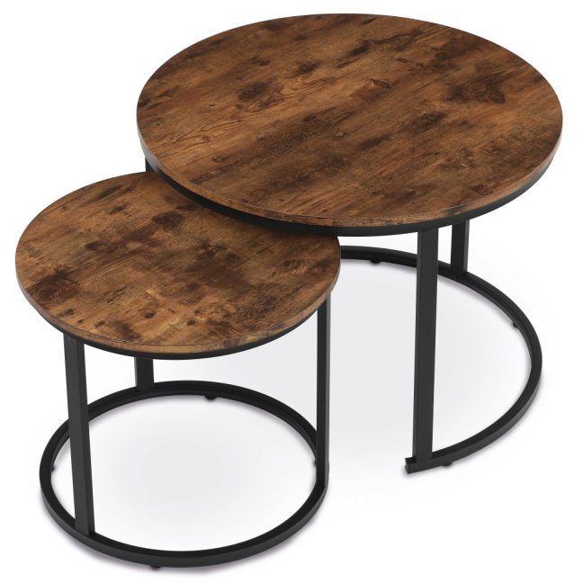 Set 2 konferenčních stolků FRIGO — kov, MDF, černá / dekor staré dřevo