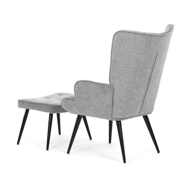 Relaxační křeslo ušák s taburetem ROYAL II — kov, látka, šedá