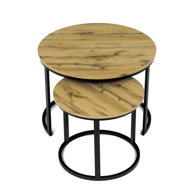 Set 2 konferenčních stolků FRIGO — kov, MDF, černá / dekor divoký dub