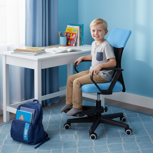 Dětská židle Neoseat MONKEY s podnoží — látka, černá / světle modrá