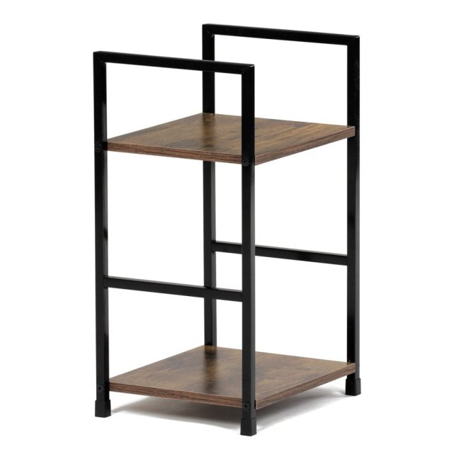 Regál TIREK — kov, MDF, černá / dekor starého dřeva