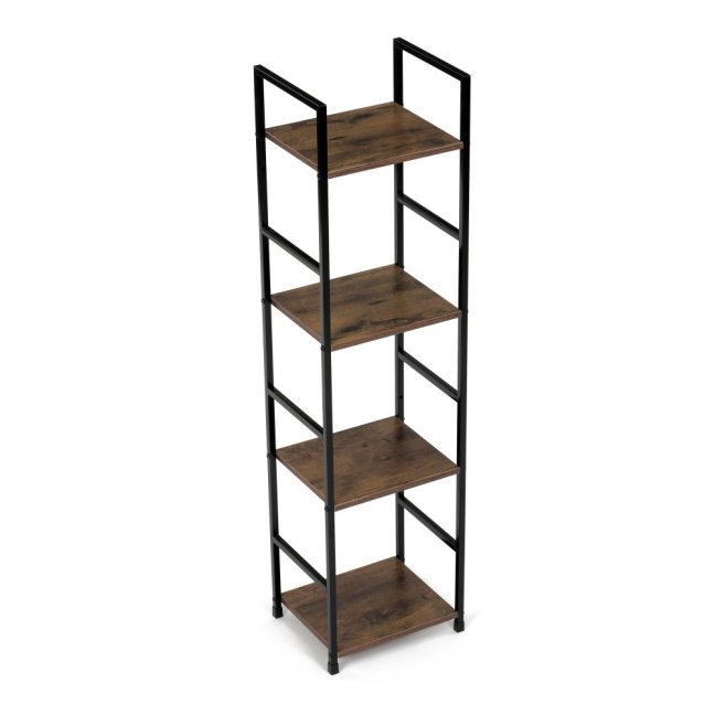 Regál TIREK III — kov, MDF, černá / dekor starého dřeva