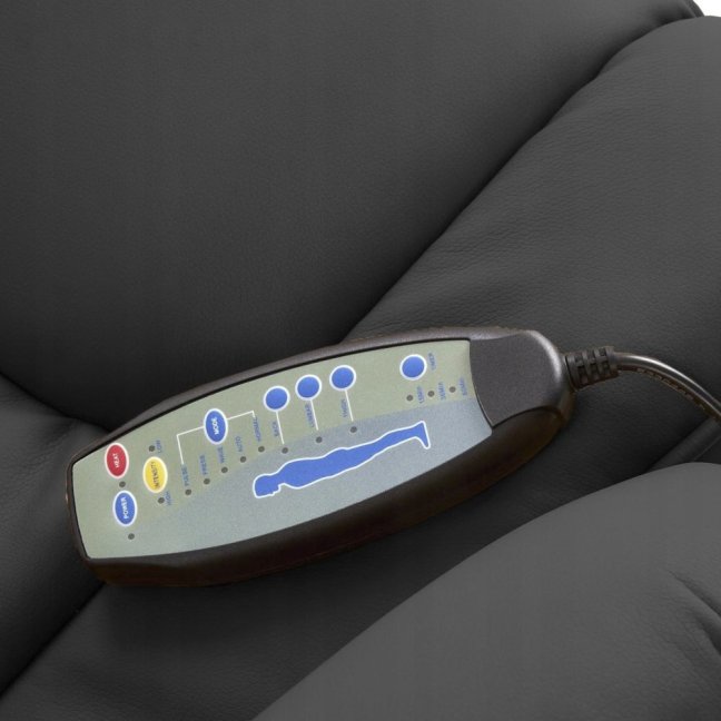 Polohovací masážní křeslo MATADOR — vyhřívání, dřevo, ekokůže, černá (rozbaleno)