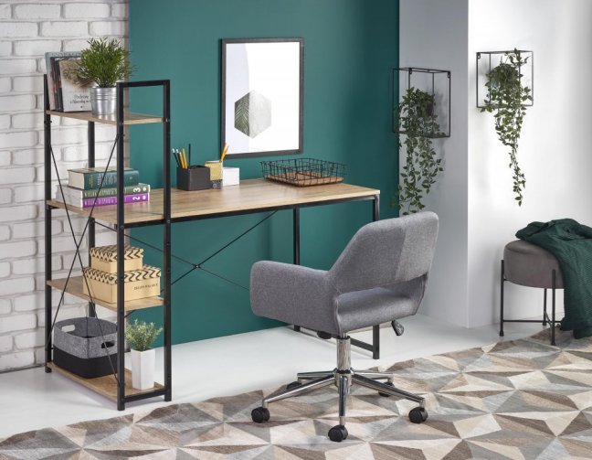 Psací stůl NARVIK — kov, MDF, černá / dub sonoma