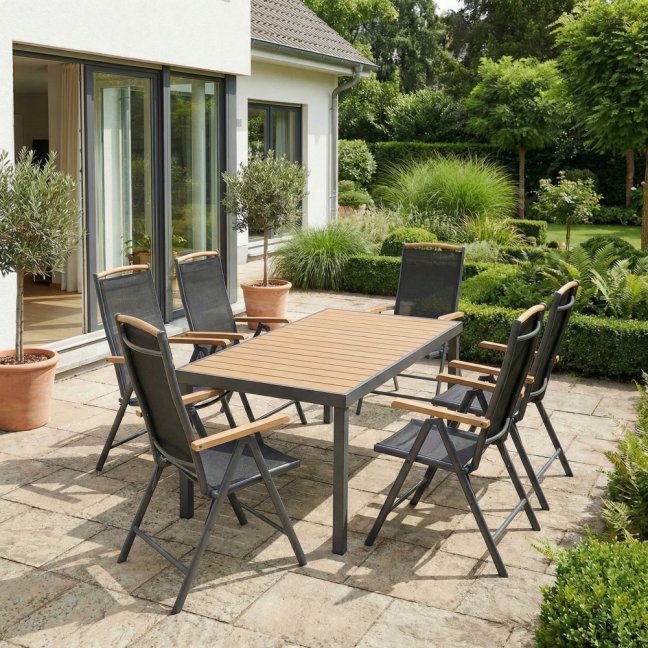 Zahradní skládací křeslo SORA — kov, textil, šedá