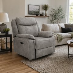 Relaxační křeslo AGAN s elektrickým polohováním — 2 motory, látka, světle šedá