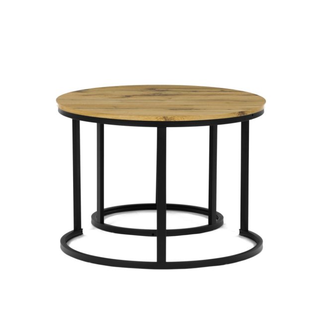 Set 2 konferenčních stolků FRIGO — kov, MDF, černá / dekor divoký dub