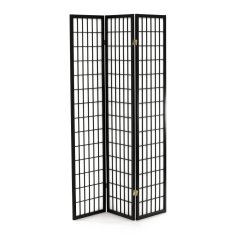 3dílný paravan LANT — dřevo, tkanina, černá