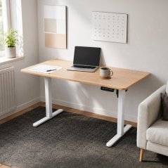 Elektricky výškově nastavitelný stůl ELEVIS — 120x60 cm, kov, melamin, bílá / dub