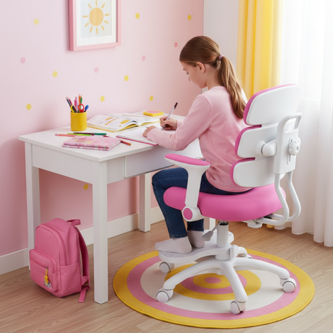 Dětská rostoucí židle Neoseat KIDDY THREE — látka, pratelný potah, tmavě růžová