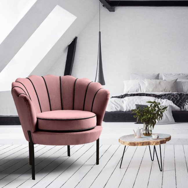 Designové křeslo ANGELO — kov, látka, růžová