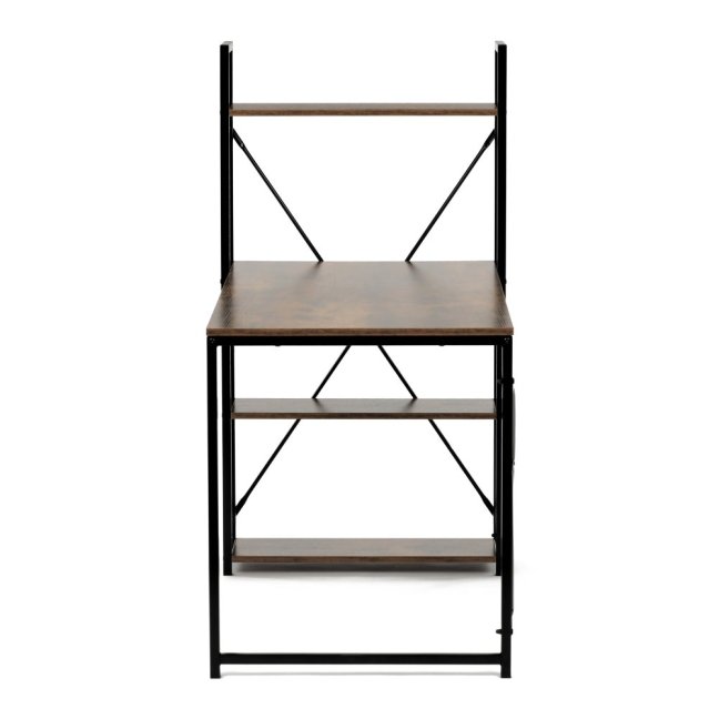 Psací stůl s regálem MOREL — kov, MDF, černá / dekor starého dřeva