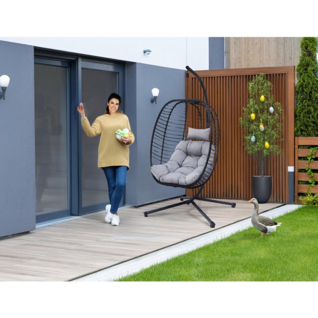 Zahradní závěsné křeslo AVARIN —  umělý ratan, černá/šedá, nosnost 150 kg