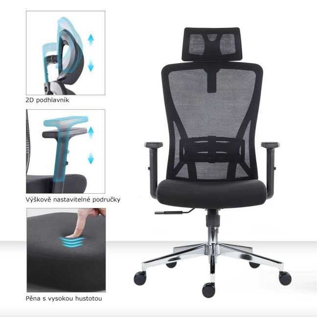 Kancelářská ergonomická židle Neoseat FLEX PRO — černá, nosnost 150 kg