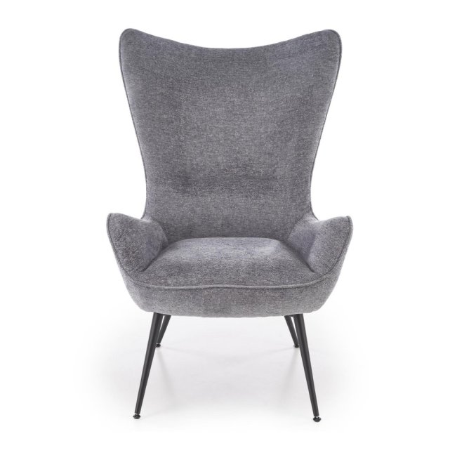 Designové křeslo ušák JUKON — kov, látka, šedá