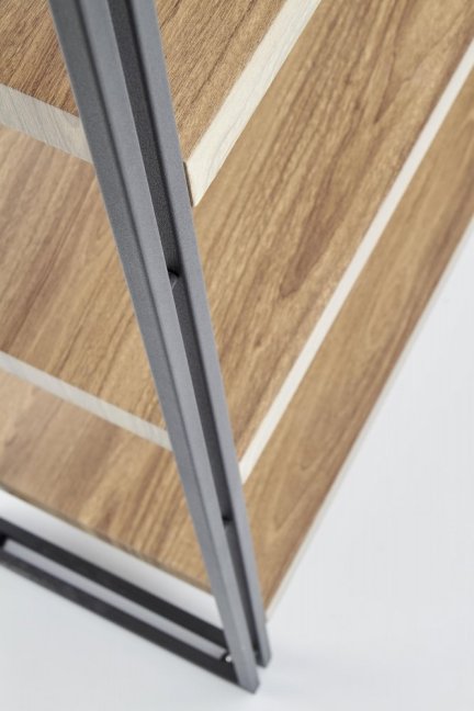 Regál BOLIVAR I — kov, MDF, černá / zlatý dub