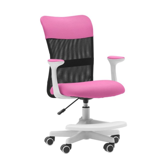 Dětská židle Neoseat MONKEY WHITE s podnoží — látka, bílá / tmavě růžová