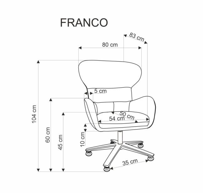 Otočné relaxační křeslo ušák FRANCO — kov, látka, šedá