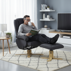 Otočné polohovací křeslo ROGER + taburet — látka, šedá