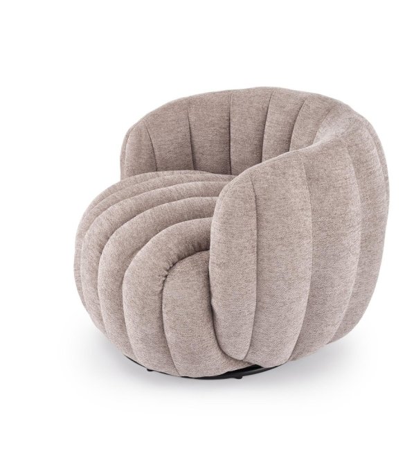 Otočné designové křeslo FRASER — látka, tmavě béžová
