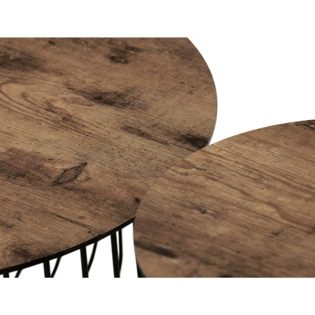 Set 2 konferenčních stolků MOZART — kov, MDF, dekor staré dřevo