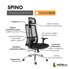 Kancelářská ergonomická židle Neoseat SPINO — látka, černá, nosnost 150 kg