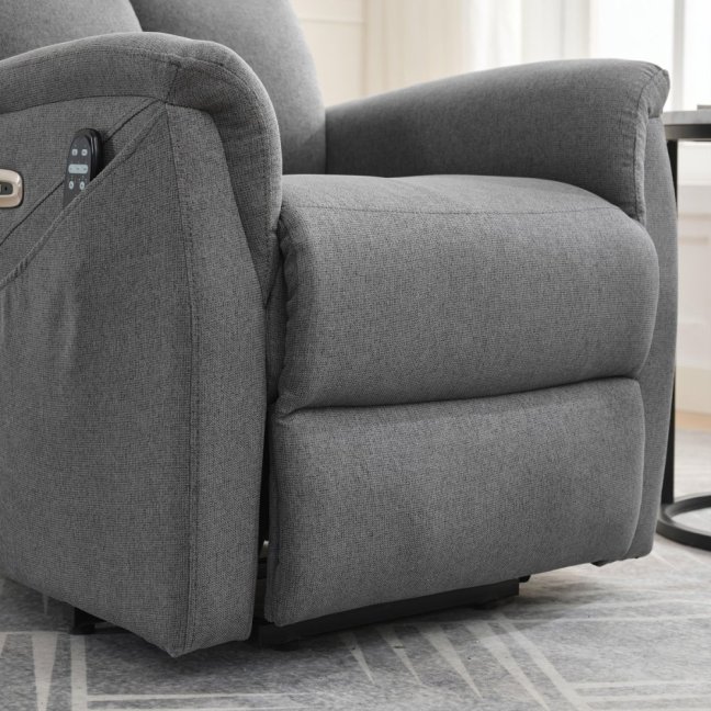 TV křeslo DAMIAN s elektrickým polohováním, masáží a vyhříváním — látka, šedá