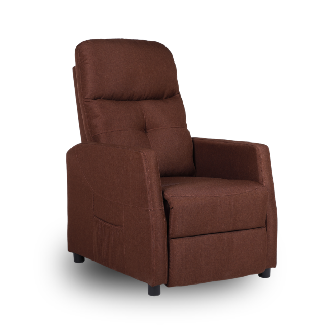 Relaxační polohovací TV křeslo MODO — látka, hnědá, nosnost 130 kg