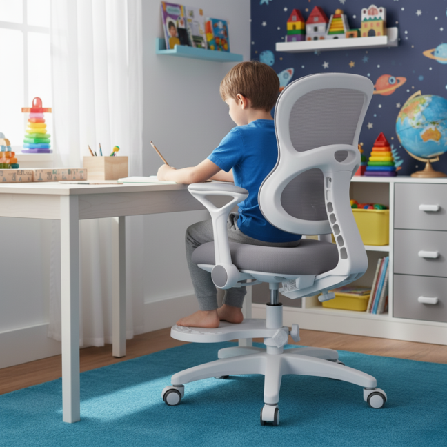 Dětská rostoucí židle Neoseat JUNI 006 — látka, pratelný potah, šedá