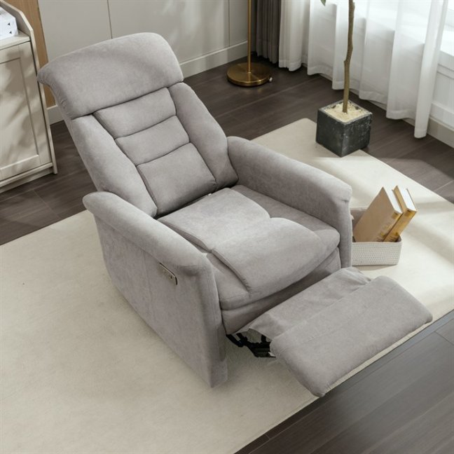 TV křeslo HUGO s elektrickým polohováním — látka, šedá