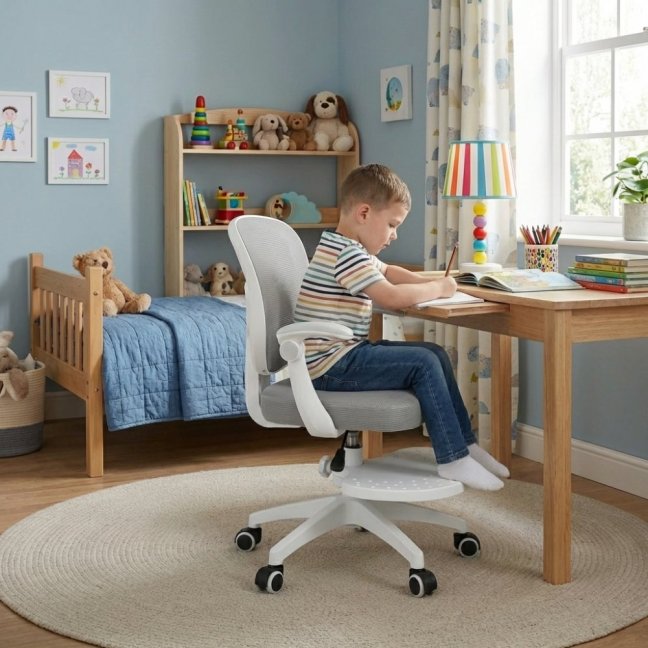 Dětská otočná židle Neoseat JUNI 008 s podnoží — látka, šedá