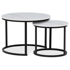 Set 2 konferenčních stolků FRIGO — kov, MDF, černá / dekor bílý mramor