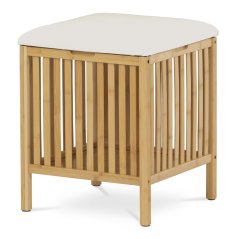 Taburet FELIX s úložným prostorem — masiv bambus, látka, přírodní / bílá