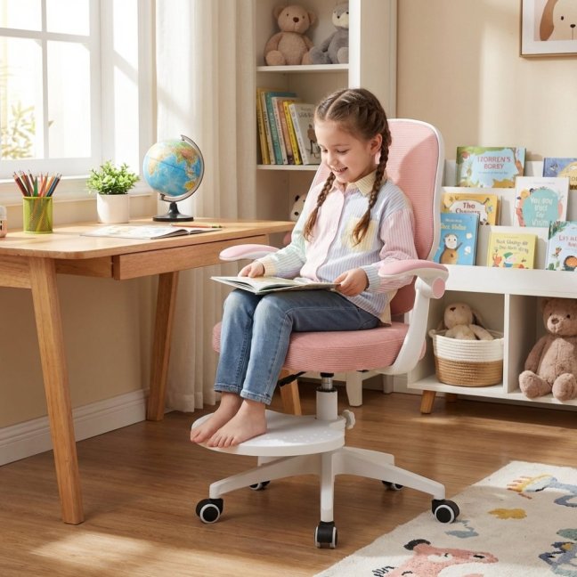 Dětská otočná židle Neoseat JUNI 009 s podnoží — látka, růžová