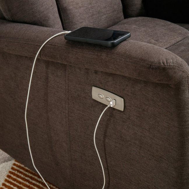 TV křeslo HUGO s elektrickým polohováním — látka, hnědá