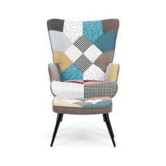 Relaxační křeslo ušák s taburetem ROYAL II — kov, látka, patchwork