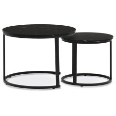 Set 2 konferenčních stolků FRIGO — kov, MDF, černá / dekor černý mramor