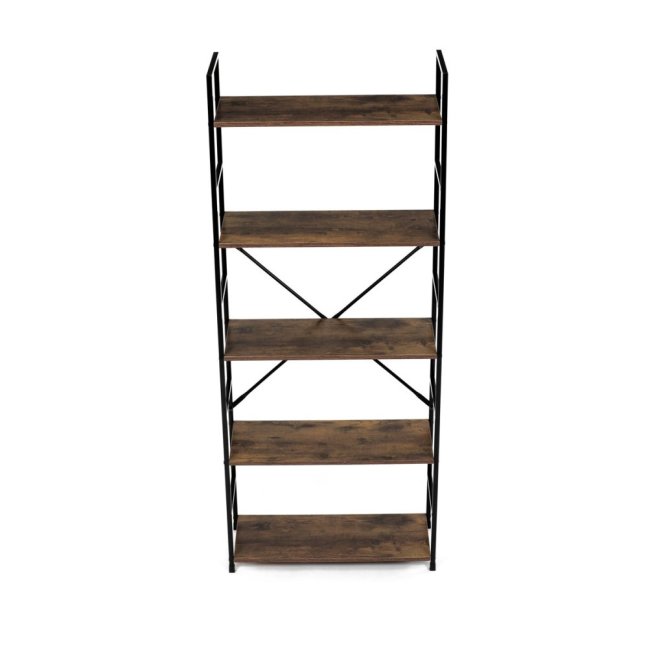 Regál UREK — kov, MDF, černá / dekor starého dřeva