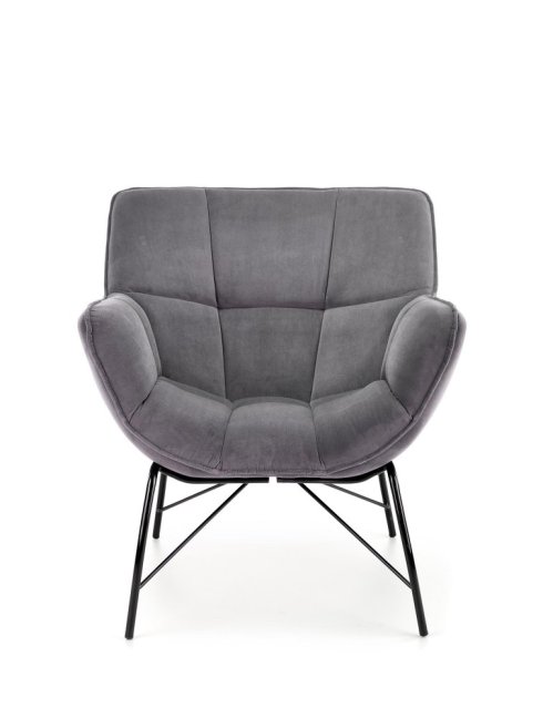Designové křeslo BELTON — kov, látka, šedá